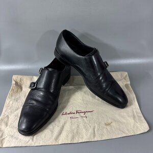 Salvatore Ferragamo ADDO Monkstrap Black Calf Leather Loafer Size 7 1/2